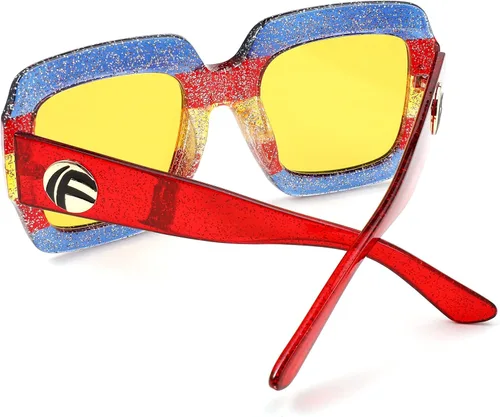 Vista 4 de Feisedy B2276 Gafas de sol cuadradas de gran tamaño con marco de brillantina multicolor
