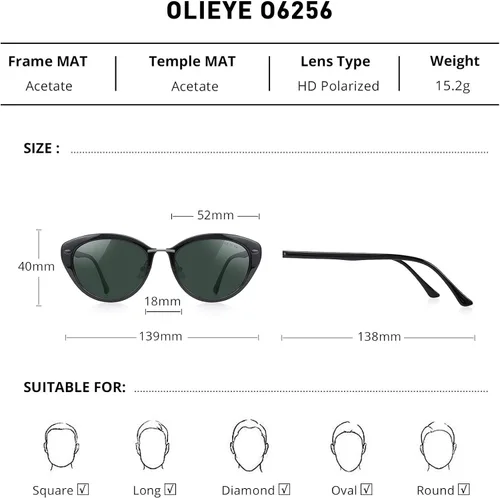 Vista 2 de OLIEYE - Gafas de sol clásicas para mujer con ojo de gato estrecho