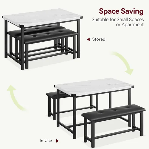 Vista 8 de IDEALHOUSE Juego de mesa de comedor para 4, mesa de cocina con 2 bancos tapizados, juego de mesa de comedor rectangular, juego de mesa de cocina