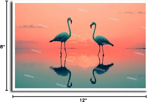 Vista 7 de Lienzo giclée, impresiones en lienzo de flamencos, decoración de pared, animales salvajes, flamencos en el lago, póster para sala de estar