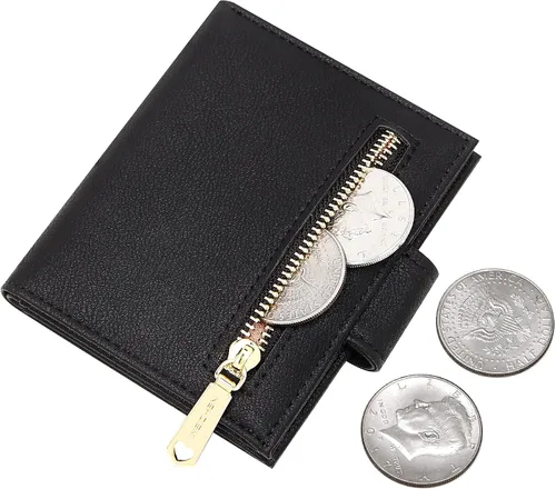 Vista 3 de Badiya Billeteras pequeñas para mujer billetera plegable multitarjetero delgado con cremallera Negro - Minimalista