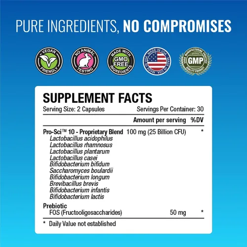 Vista 6 de Approved Science Probiótico con prebiótico - 10 cepas - 25 mil millones de UFC - 1 botella - vegano