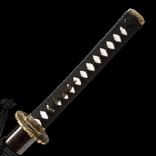 Vista 7 de Espada Katana real hecha a mano, espada samurái japonesa auténtica espiga completa muy afilada, acero de alto carbono 1060, 41 pulgadas, negro