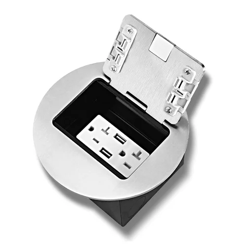 Vista 11 de Kit de Enchufe Circular Empotrado en Piso con 2* 20 Amperios de Acero Inoxidable GFCI, Receptáculo a Prueba de Manipulaciones, Hardware Resistente a