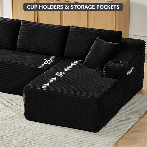 Vista 7 de Sofá modular de 133.5 pulgadas con tumbonas móviles, sofás deshuesados con portavasos para sala de estar, sofá modular en forma de U de gran