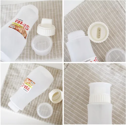 Vista 3 de GARASANI Botella exprimible de 5 agujeros para salsa de tomate y mayonesa con tapa transparente a prueba de fugas (12 oz - 11.8 fl oz)