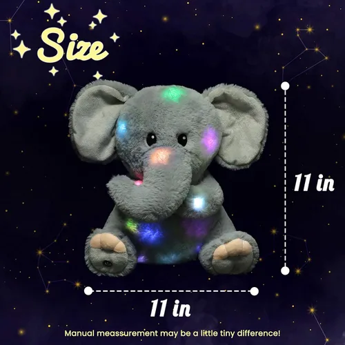 Vista 2 de Hopearl Elefante de peluche con luces LED, flexible, con luces de noche que brillan en la oscuridad, para festival, cumpleaños, niños pequeños
