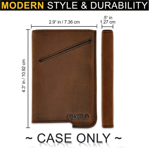 Vista 3 de Fidelo Funda de cuero para hombre de fibra de carbonoaluminio para hombres - Funda de cuero Crazy Horse Slim Wallets, perfecta funda minimalista