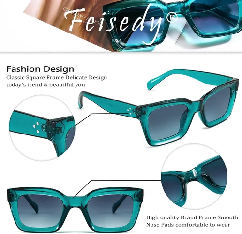 Vista 2 de FEISEDY Gafas de sol clásicas para mujer, gafas de sol cuadradas gruesas, marco grueso, UV400 B2471