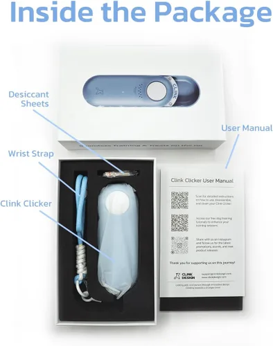 Vista 8 de Clink Design Clicker de entrenamiento para perros y clicker para perros con almacenamiento de golosinas, color azul