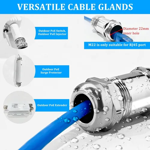 Vista 5 de PROCET M22 - Prensaestopas de cable de acero inoxidable impermeable de nailon impermeable, alivio de tensión ajustable de 0.315 in, prensaestopas