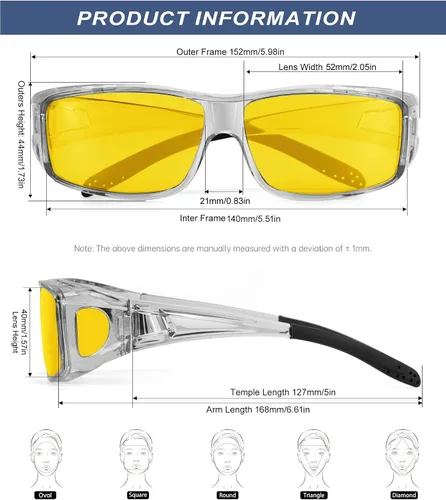 Vista 4 de Gafas de visión nocturna para hombre, lentes envolventes para conducir