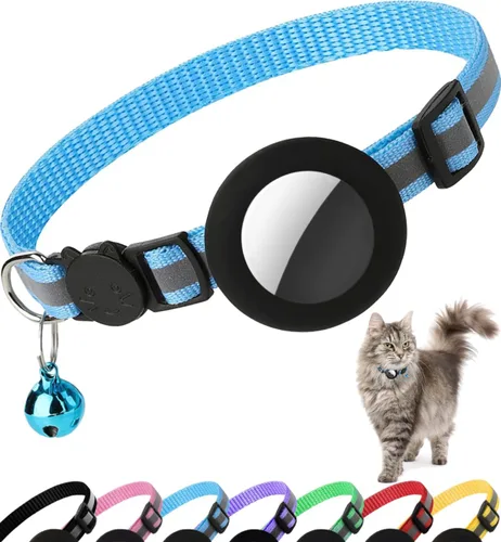 Vista 13 de Collar de Gato Airtag Separable, Collar Reflectante para Gatito con Soporte para Apple Air Tag y Campana para Gatos Niña y Niño, 0.4 Pulgadas