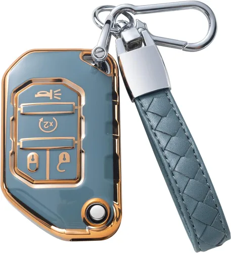 Vista 7 de Compatible con funda para llavero Jeep con cordón de cuero, funda de protección para llave de automóvil para Jeep 2020 2021 Gladiator JT Sahara JLU