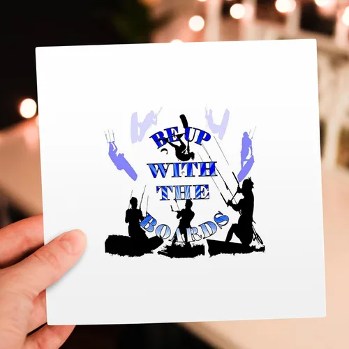Vista 6 de 3dRose Kitesurf Retro Montage Be Up With The Boards Blue Text 1 Greeting Card with envelope