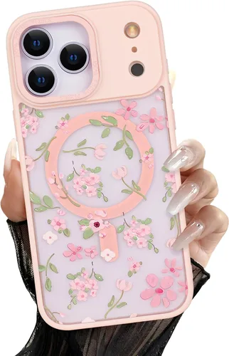 Vista 27 de Compatible con el teléfono 13 Pro - Funda magnética mate translúcida, de lujo, a prueba de golpes, magnética y con bonito patrón de flores, carcasa