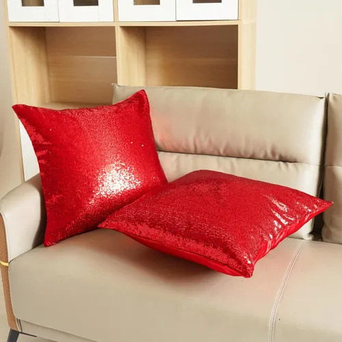 Vista 3 de Poise3EHome - Juego de 2 fundas de almohada de lentejuelas rojas, 18 x 18 Rojo