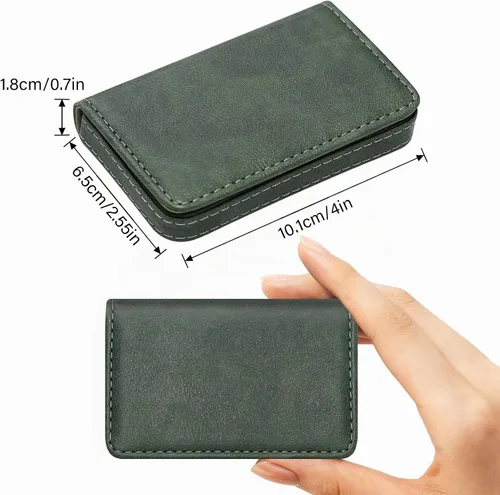 Vista 2 de Cartera con bloqueo RFID - Tarjetero minimalista de cuero para negocios, 12-verde, Pequeña, Slim