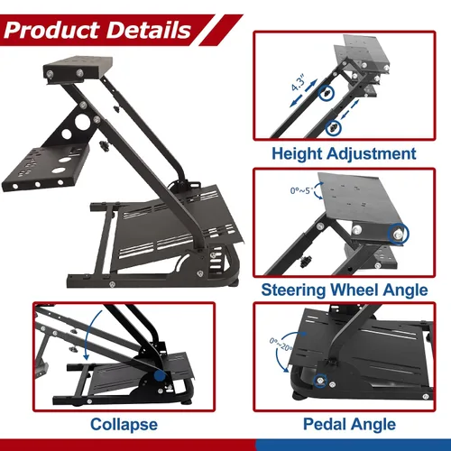 Vista 4 de Minneer G25G27G29G920 Racing Steering Wheel Stand, Applicable to T248PST248XBox Simulator Cockpit Adjustable Height Foldable Wheel Pedals NOT