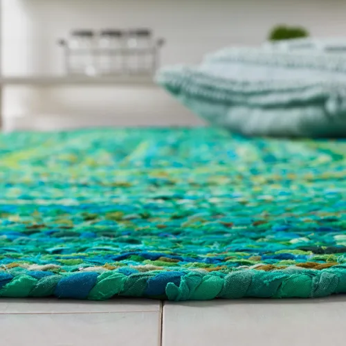 Vista 5 de SAFAVIEH - Colección Trenzada Alfombra de área - 5' x 8' Ovalada, Verde, Algodón Reversible Hecho a Mano de Cabaña de Campo, Ideal para Áreas
