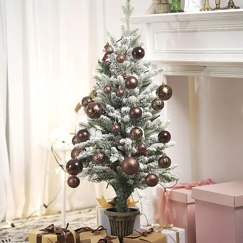 Vista 6 de Senjie Adornos de Navidad inastillables marrones, 32 bolas esféricas para árboles de Navidad