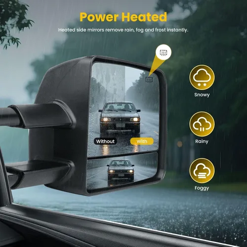 Vista 4 de OCPTY Espejo de remolque eléctrico calentado derecho del lado del pasajero espejo de remolque apto para 2007-2017 para Toyota para Tundra con luz