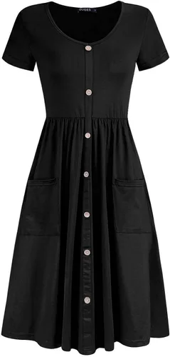 Vista 2 de OUGES - Vestido estilo skater con botones cuello en V y con bolsillos para mujer