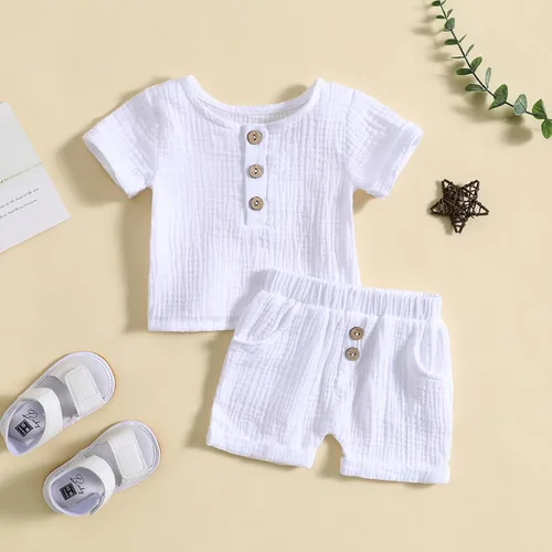 Vista 64 de fhutpw Conjunto de 2 piezas de ropa de verano para bebés, camiseta de manga corta, cintura elástica, pantalones cortos para niños pequeños