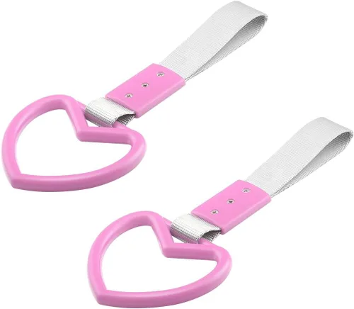 Vista 16 de 2 anillos Tsurikawa en forma de corazón, correa de mano para parachoques trasero, asa de corazón Janpanese para automóviles, SUV, metro, autobús