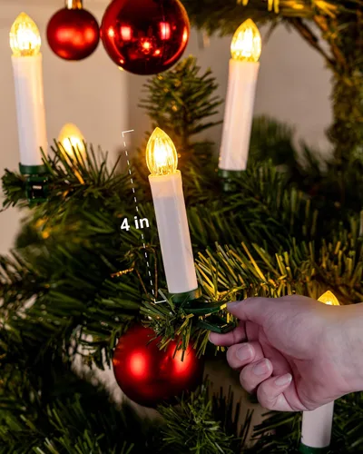 Vista 4 de Homemory 10 velas de clip para árbol de Navidad con control remoto y temporizador, vela LED parpadeante para ventana con clips/ventosas, luz blanca