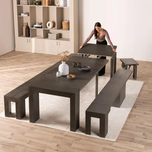 Vista 20 de Transformer Table - Mesa de comedor extensible de madera maciza, asientos 2-12, mesa de comedor expandible, muebles que ahorran espacio, muebles