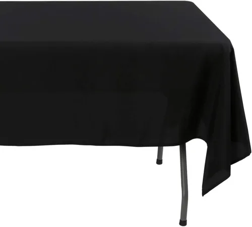 Vista 4 de Mantel rectangular de poliéster de 60 x 102 pulgadas, color negro, lavable para mesa de 6 pies, perfecto para bodas, fiestas, restaurantes