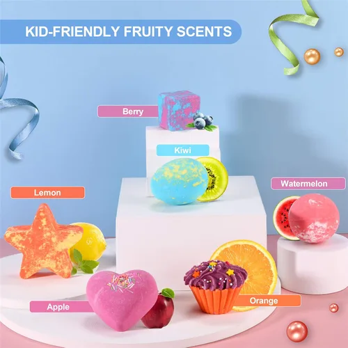 Vista 2 de DUAIU 6 bombas de baño de burbujas gaseosas para niños y mujeres, juego de regalo de bombas de baño naturales orgánicas para niños con aceites