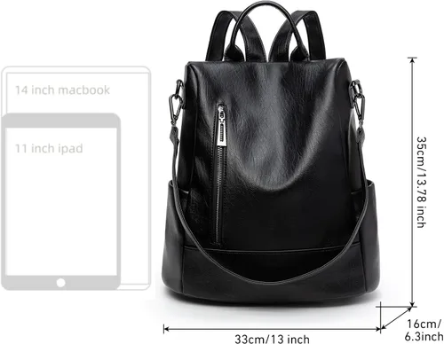 Vista 4 de Mochila de moda para mujer, mochila antirrobo de piel sintética, ligera, resistente al agua, color negro