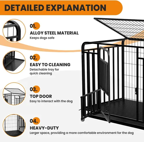 Vista 5 de Jaula de acero indestructible para perros de 42 pulgadas, resistente a prueba de escape, jaula de alta ansiedad para interiores de triple puerta