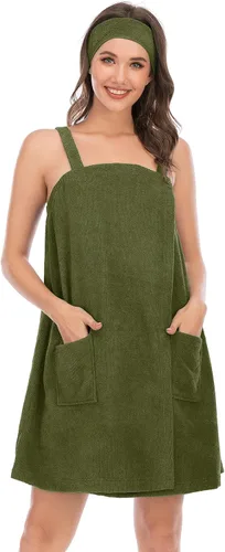 Vista 17 de Veseacky Toalla de baño para mujer con bolsillo, bata de spa ajustable y diadema facial