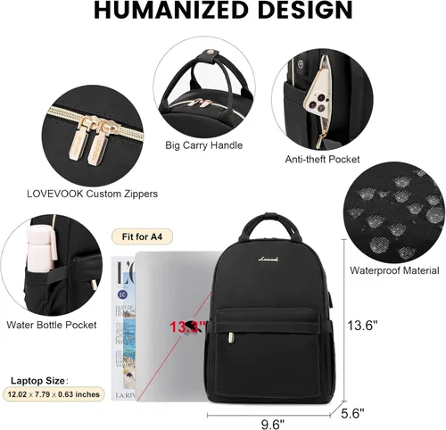 Vista 4 de LOVEVOOK Mini mochila para mujer, mochila pequeña, bonita mochila a la moda, Negro-a