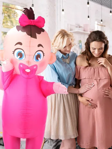 Vista 5 de Ramede Disfraz inflable gigante de bebé de 96 pulgadas, disfraz de revelación de género para niño y niña, disfraz para adultos, baby shower, fiesta