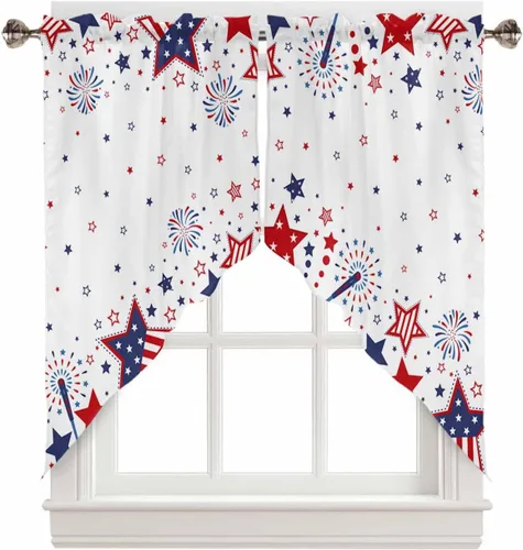Vista 9 de Juego de Cortinas de Cocina del Día de San Patricio Trébol de la Suerte Shamrock Juego de Cenefa de Ventana, Cortinas con Bolsillo para Barra