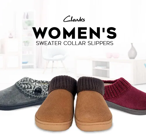 Vista 3 de Clarks Pantuflas de gamuza con cuello de suéter de punto para mujer, forro de piel sintética para interiores y exteriores, suela TPR y plantilla