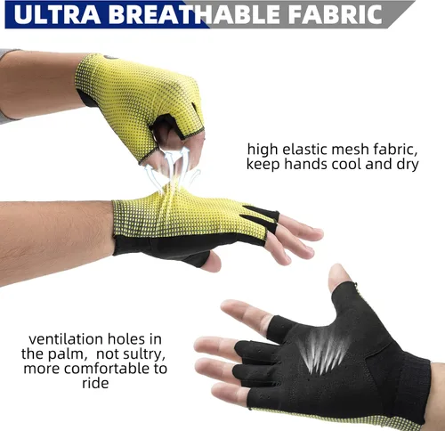 Vista 4 de ROCKBROS Guantes de ciclismo de medio dedo para hombre, antideslizantes, ligeros, transpirables, para bicicleta de carretera, MTB, ciclismo, guantes
