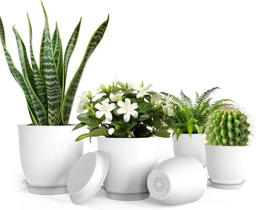 Vista 10 de iPower Macetas con drenaje de 7.1/6.3/5.5/5/4.5 pulgadas, decoración del hogar para macetas de interior, macetas de plástico, cactus, suculentas