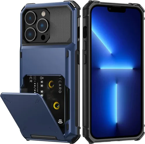Vista 18 de Nvollnoe Funda para iPhone 13 con tarjetero [almacena 5 tarjetas] Funda tipo cartera de doble capa resistente a prueba de golpes con ranura oculta