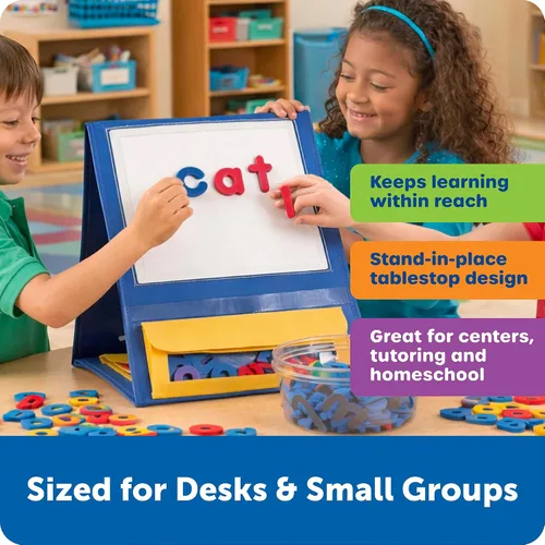 Vista 2 de Learning Resources Tabla magnética de bolsillo de mesa de doble cara – Herramienta magnética para el aula, pantalla de aprendizaje del alfabeto