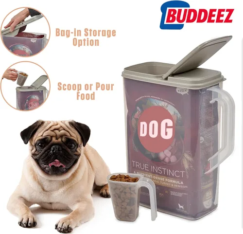 Vista 2 de Buddeez Contenedor de almacenamiento de alimentos para mascotas – Contenedor de comida para perros y gatos y semillas de pájaros con capacidad de 8
