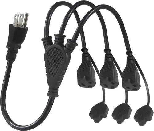 Vista 7 de Cable divisor de alimentación de 3 tomas, 1 a 3 tomas de corriente para uso en interiores y exteriores, resistente a la intemperie, SJTW 16 AWG