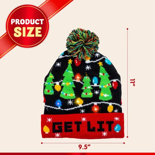 Vista 4 de JOYIN Gorro de punto con luz de Navidad, suéter feo de Navidad, gorro LED con 6 modos intermitentes, divertido gorro para mujeres y hombres