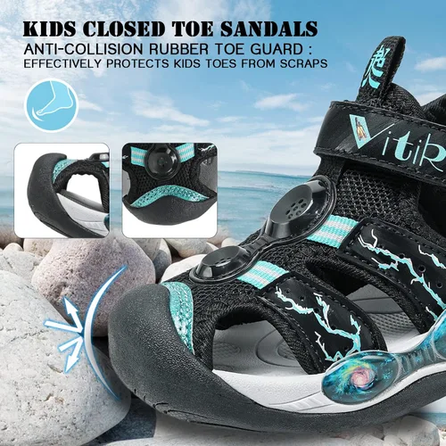 Vista 3 de JMFCHI FASHION Sandalias deportivas para niños, sandalias deportivas para exteriores, senderismo, atléticas, sandalias de playa con punta cerrada