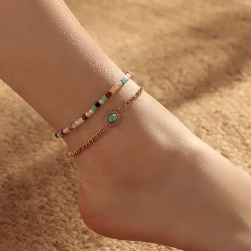 Vista 4 de Ankle Bracelets for Women, 14K Gold Plated Dainty Layered Foot Chain Initial Ankle Chain Beach Summer Jewelry Gifts for Women Teen Girls