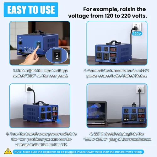 Vista 3 de Transformador de conversión de voltaje de 1000 vatios de alta resistencia, CA de 110 V/120 V/220 V/240 V, con protección de disyuntor reiniciable